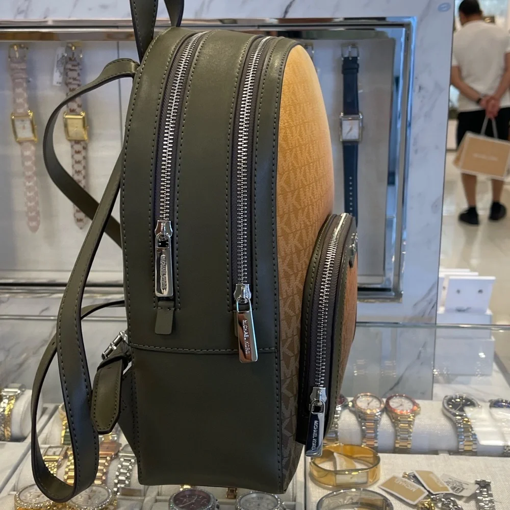 MICHAEL KORS Jaycee Medium Ombré Signature Logo Backpack Olive Combo  NWT